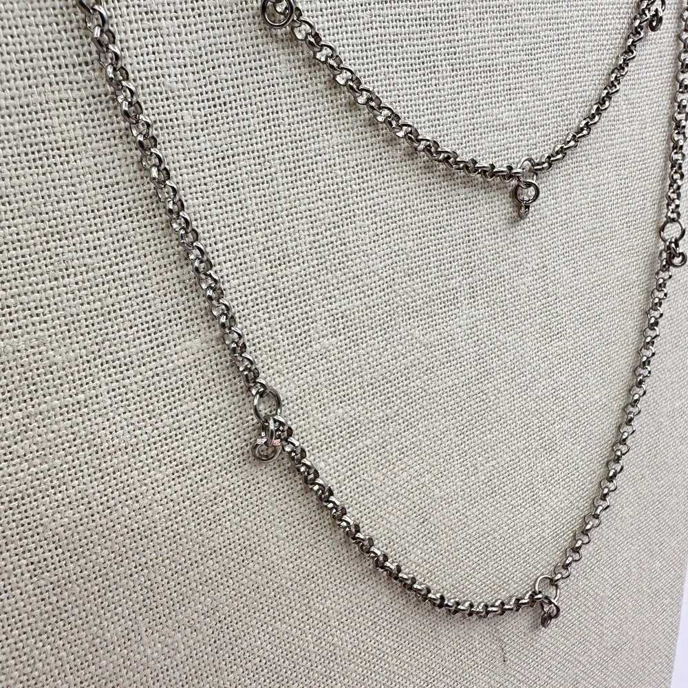 Vintage 90s Silver Tone Double Strand Rolo Chain Necklace Y2K Minimalist